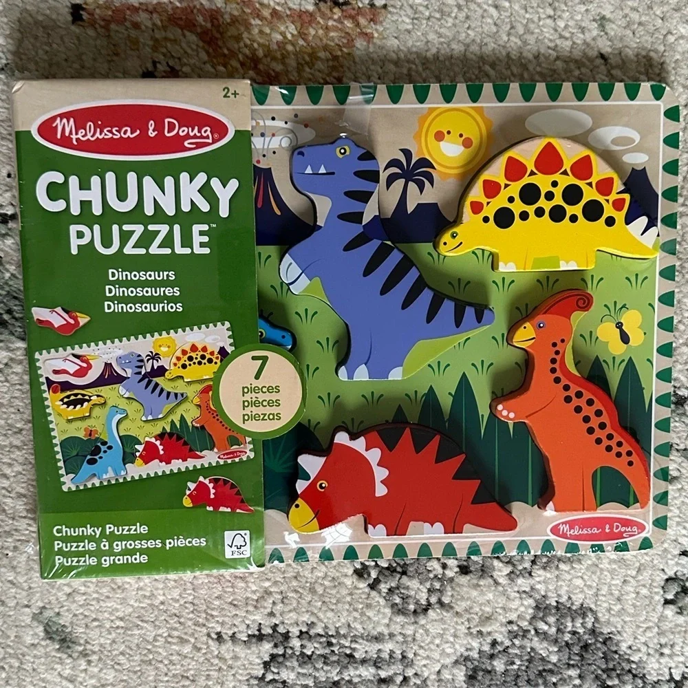 New Melissa & Doug Dinosaur Extra Thick Wooden Chunky Puzzle FSC Certified